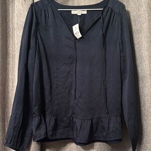LOFT Blue Peplum Blouse with Puff Sleeves